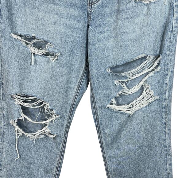 American Eagle SZ 14 Strigid Mom Jeans Super Hi-Rise Distressed Rips Frayed Hems - Picture 4 of 16